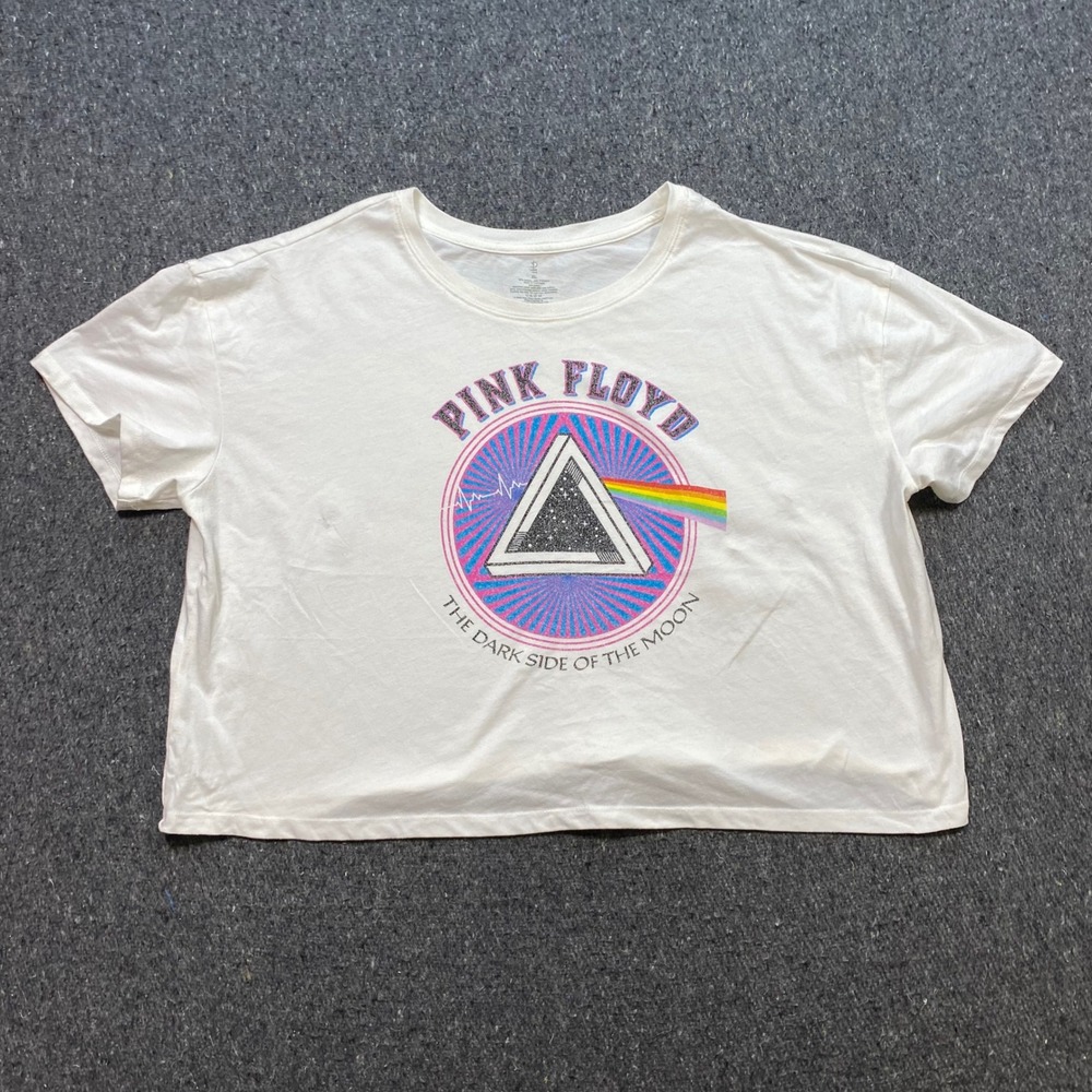 Pink Floyd Dark Side of the Moon TShirt Sz XL Womens Retro Graphic Crop Top‎
